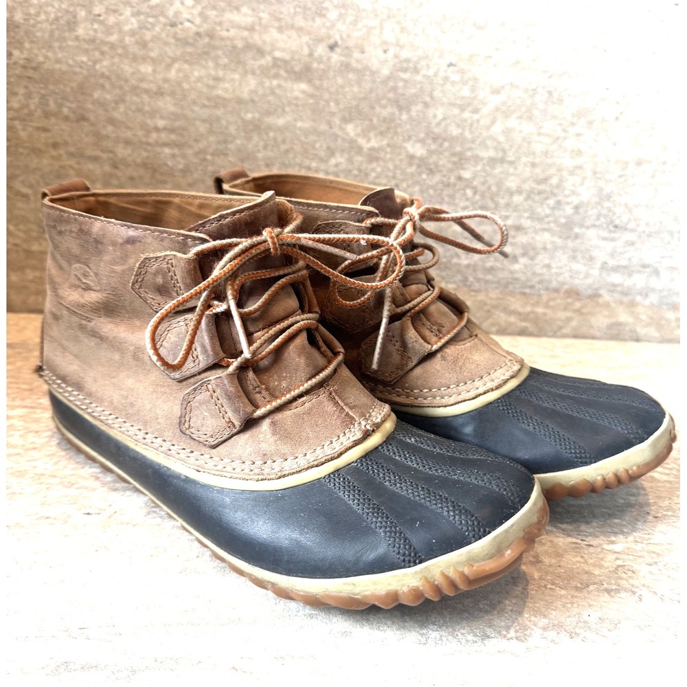 Sorel Out-N-About Duck Boots Size 8.5 Waterproof Rain Ankle Bootie Lace Up Brown